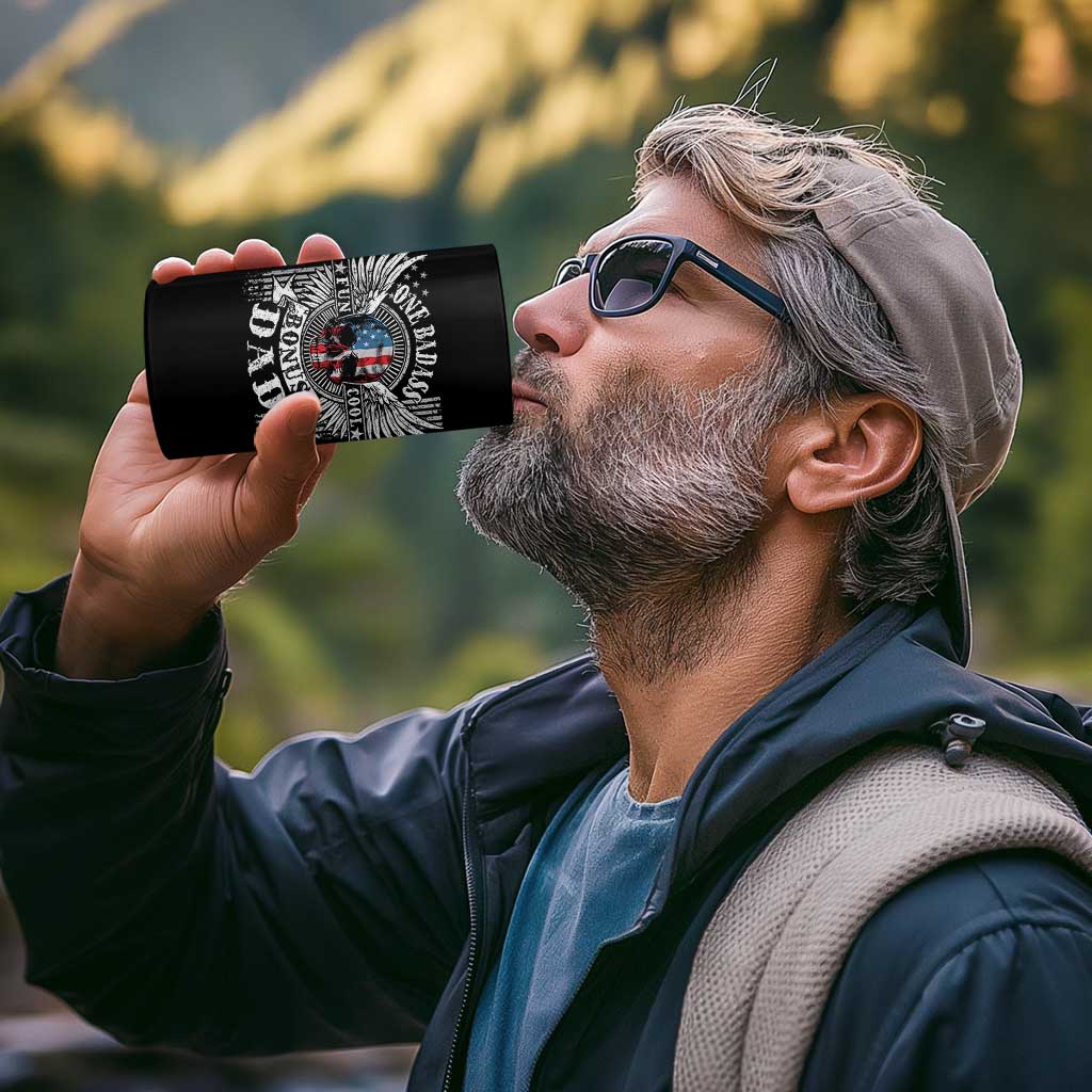 Funny One Badass Bonus Stepdad 4 in 1 Can Cooler Tumbler Bonus Dad Fathers Day American Flag Skull