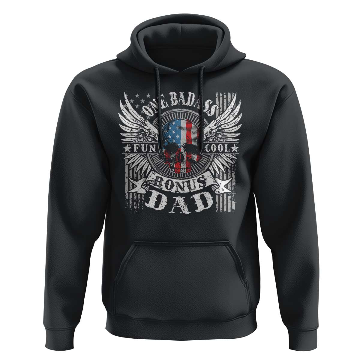 Funny One Badass Bonus Stepdad Hoodie Bonus Dad Fathers Day American Flag Skull