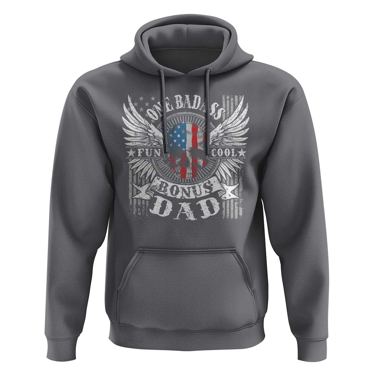 Funny One Badass Bonus Stepdad Hoodie Bonus Dad Fathers Day American Flag Skull