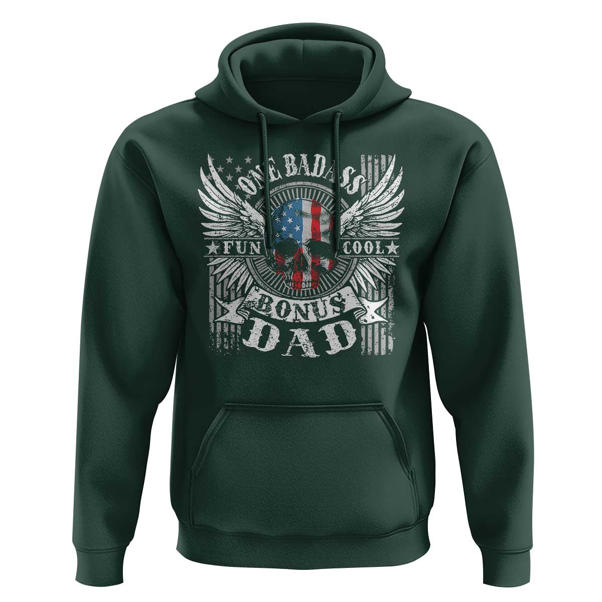 Funny One Badass Bonus Stepdad Hoodie Bonus Dad Fathers Day American Flag Skull