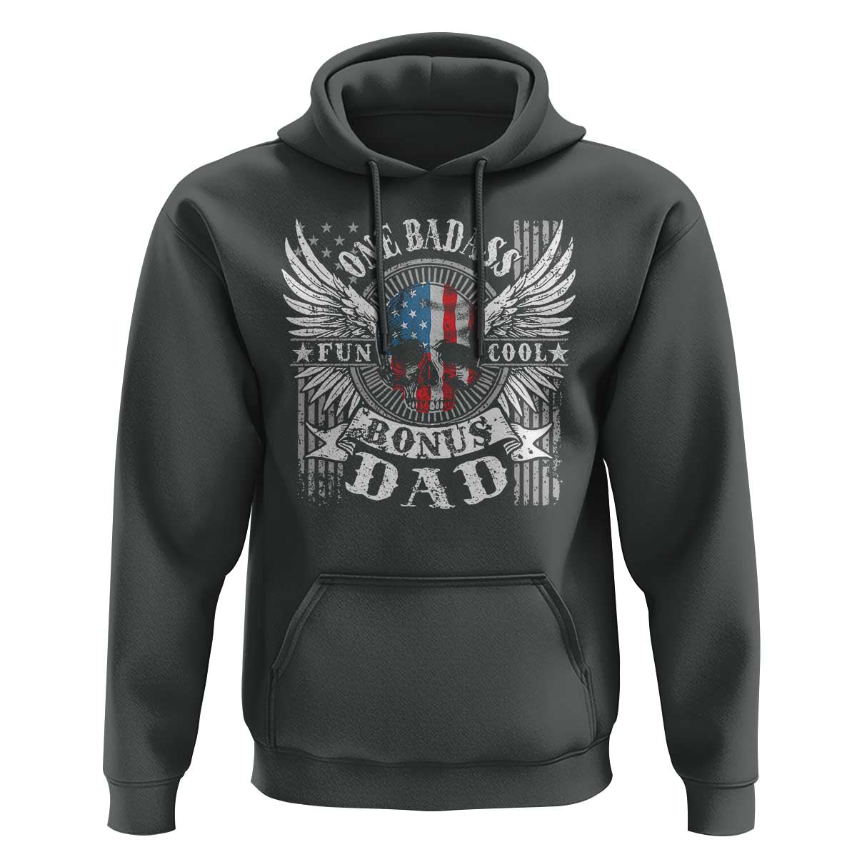 Funny One Badass Bonus Stepdad Hoodie Bonus Dad Fathers Day American Flag Skull