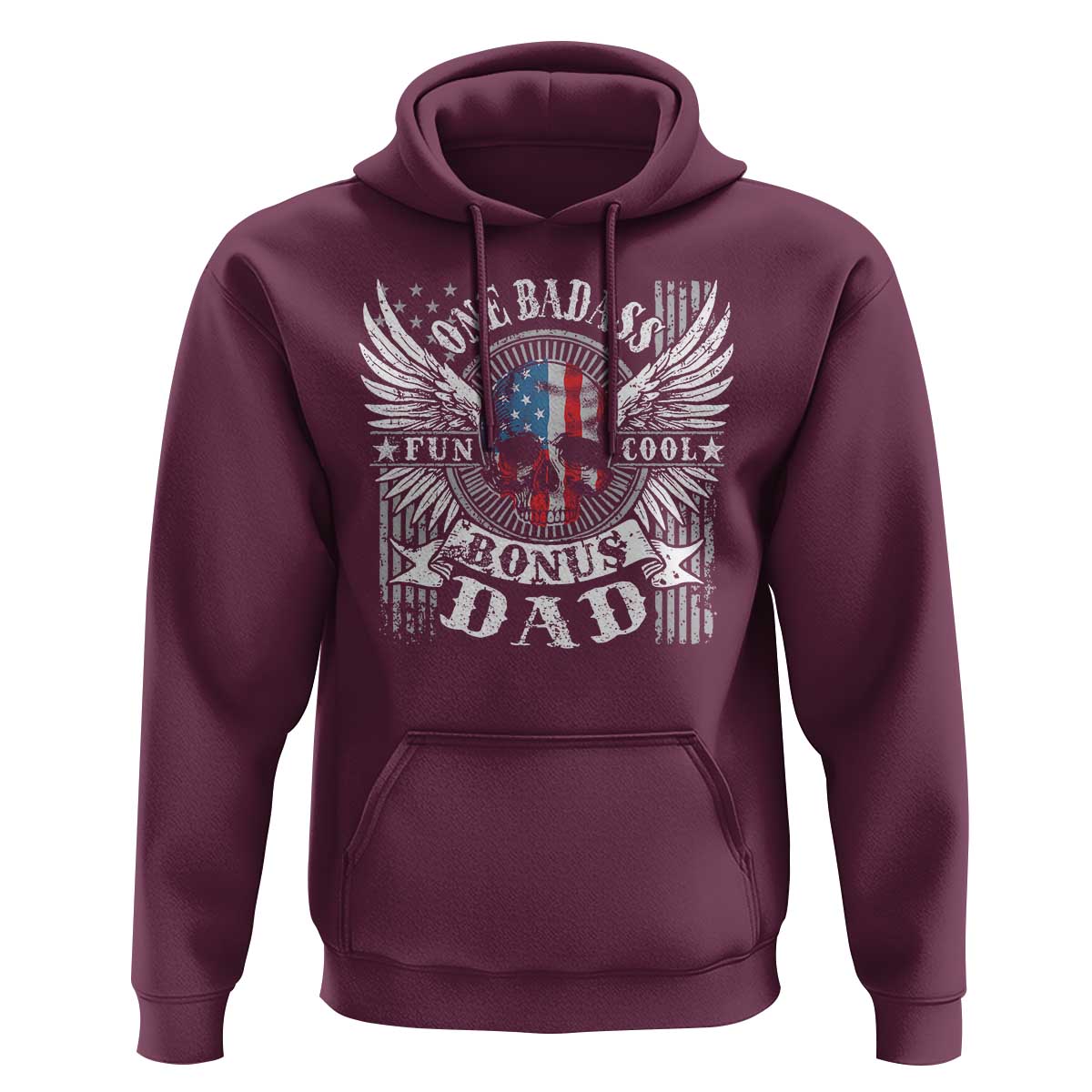 Funny One Badass Bonus Stepdad Hoodie Bonus Dad Fathers Day American Flag Skull