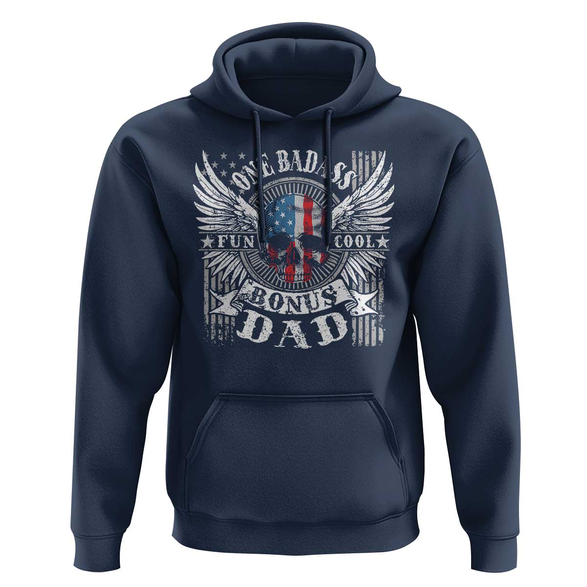 Funny One Badass Bonus Stepdad Hoodie Bonus Dad Fathers Day American Flag Skull