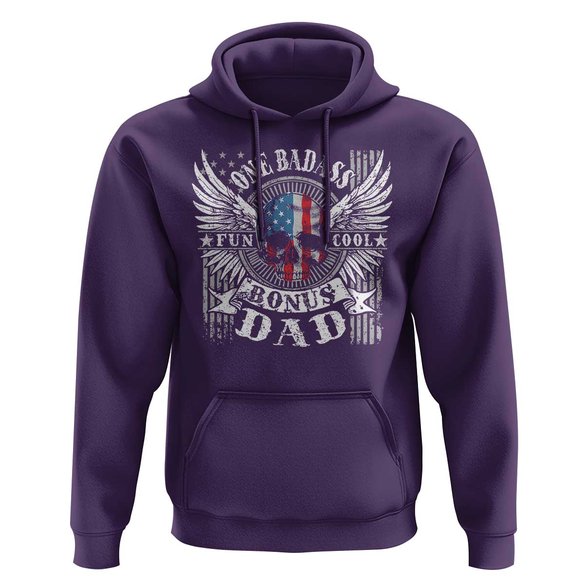 Funny One Badass Bonus Stepdad Hoodie Bonus Dad Fathers Day American Flag Skull