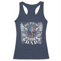 Funny One Badass Bonus Stepdad Racerback Tank Top Bonus Dad Fathers Day American Flag Skull