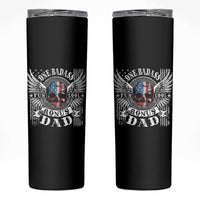 Funny One Badass Bonus Stepdad Skinny Tumbler Bonus Dad Fathers Day American Flag Skull