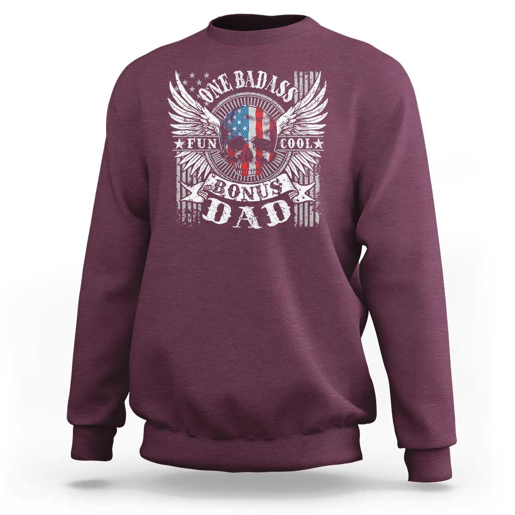 Funny One Badass Bonus Stepdad Sweatshirt Bonus Dad Fathers Day American Flag Skull