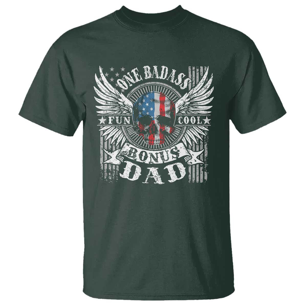 Funny One Badass Bonus Stepdad T Shirt Bonus Dad Fathers Day American Flag Skull
