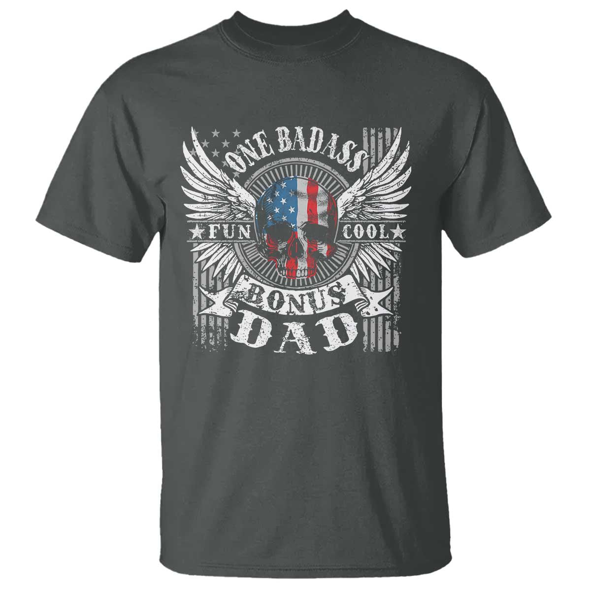 Funny One Badass Bonus Stepdad T Shirt Bonus Dad Fathers Day American Flag Skull