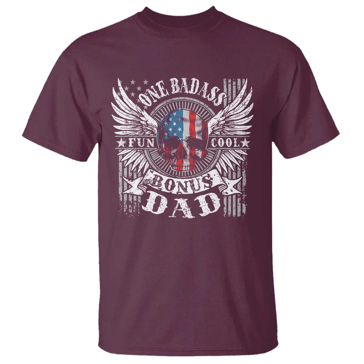 Funny One Badass Bonus Stepdad T Shirt Bonus Dad Fathers Day American Flag Skull