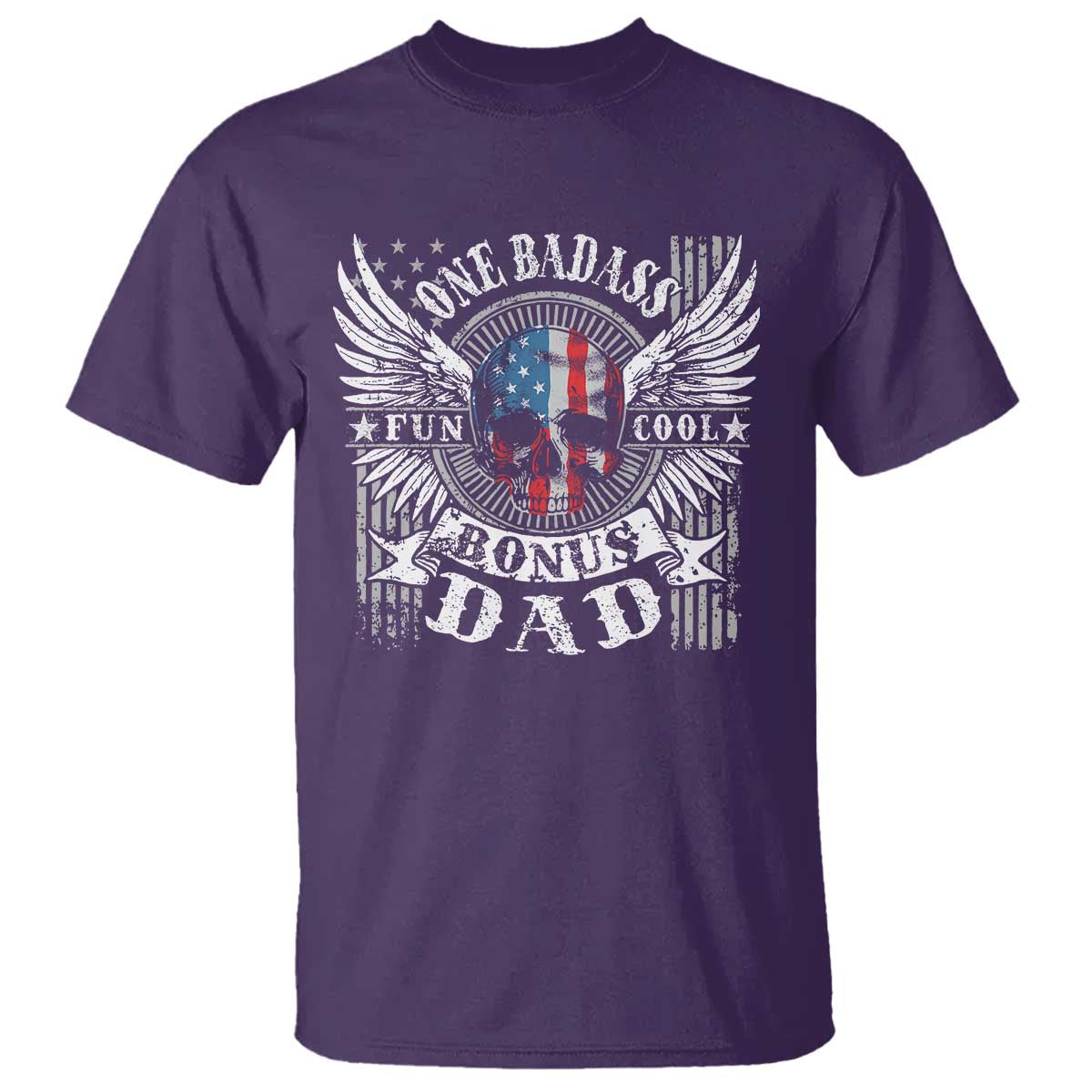 Funny One Badass Bonus Stepdad T Shirt Bonus Dad Fathers Day American Flag Skull