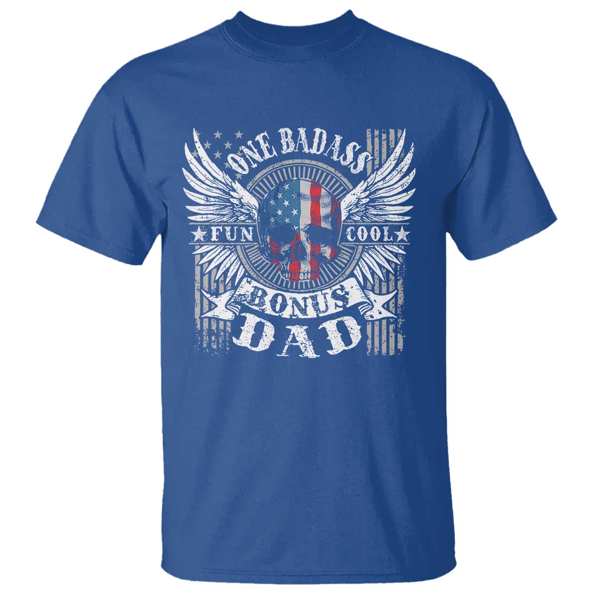 Funny One Badass Bonus Stepdad T Shirt Bonus Dad Fathers Day American Flag Skull