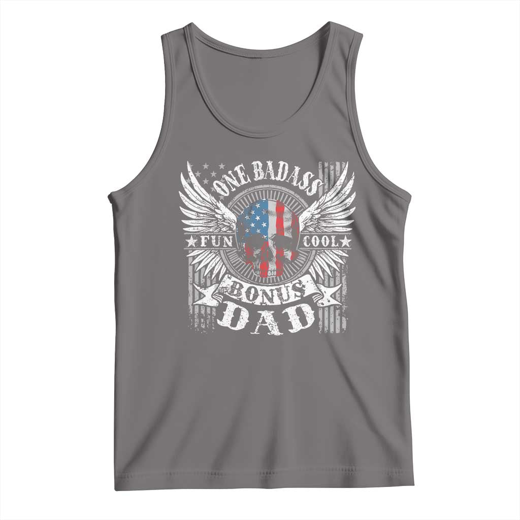 Funny One Badass Bonus Stepdad Tank Top Bonus Dad Fathers Day American Flag Skull