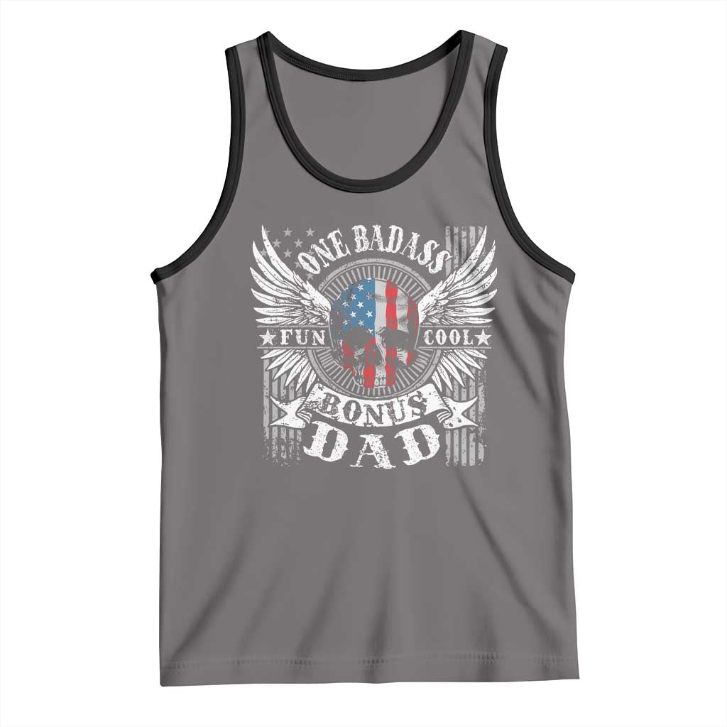 Funny One Badass Bonus Stepdad Tank Top Bonus Dad Fathers Day American Flag Skull