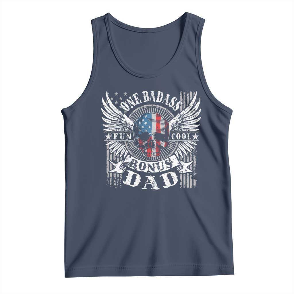 Funny One Badass Bonus Stepdad Tank Top Bonus Dad Fathers Day American Flag Skull