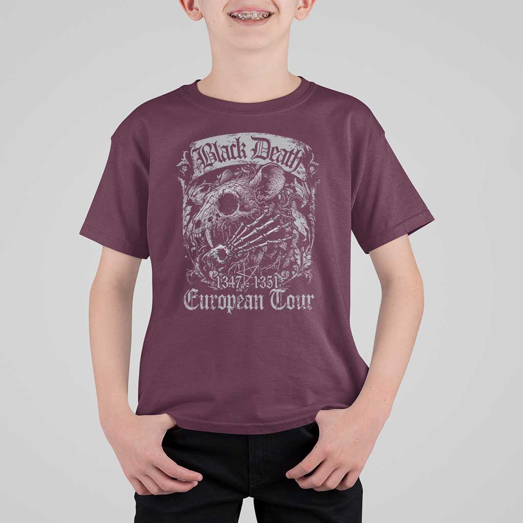 Black Death European Tour T Shirt For Kid Plague Rat Medieval History Gothic - Wonder Print Shop