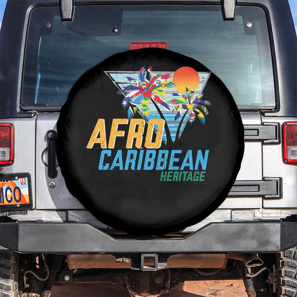 Funny Afro Caribbean Heritage Spare Tire Cover Caribbean Island Pride Flags Palm Tree - Wonder Print Shop