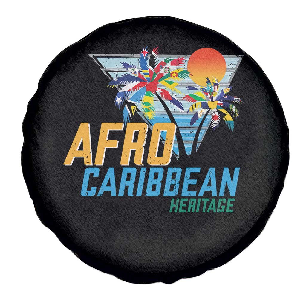 Funny Afro Caribbean Heritage Spare Tire Cover Caribbean Island Pride Flags Palm Tree - Wonder Print Shop