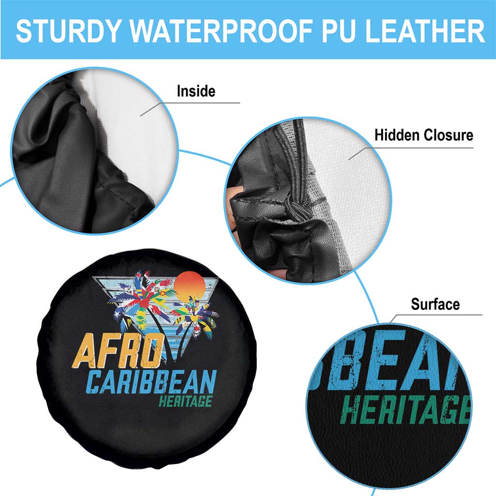 Funny Afro Caribbean Heritage Spare Tire Cover Caribbean Island Pride Flags Palm Tree - Wonder Print Shop