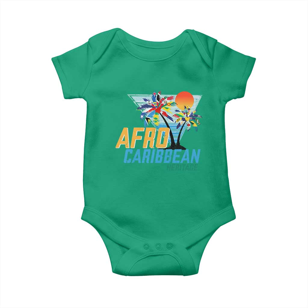 Funny Afro Caribbean Heritage Baby Onesie Caribbean Island Pride Flags Palm Tree - Wonder Print Shop