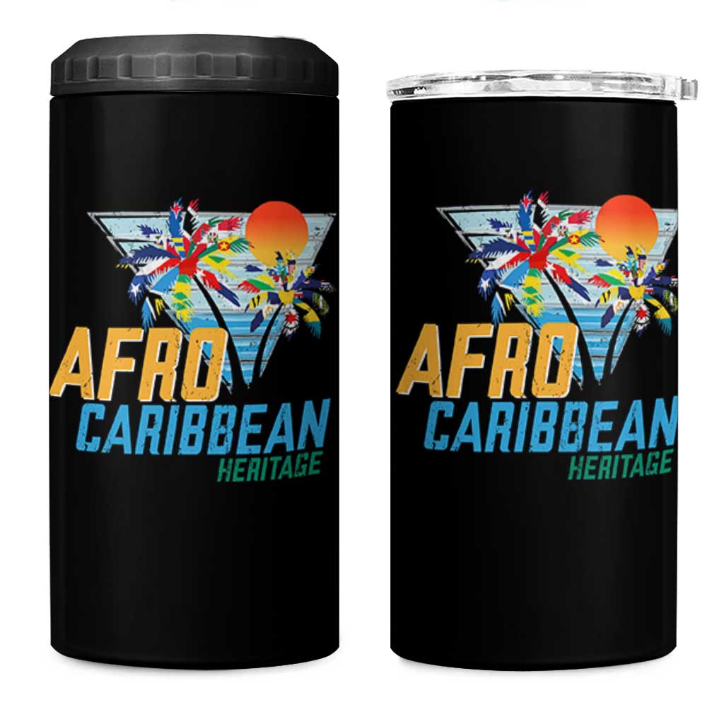 Funny Afro Caribbean Heritage 4 in 1 Can Cooler Tumbler Caribbean Island Pride Flags Palm Tree - Wonder Print Shop