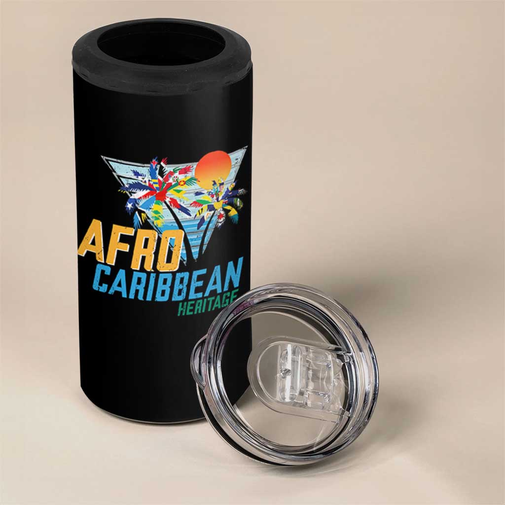 Funny Afro Caribbean Heritage 4 in 1 Can Cooler Tumbler Caribbean Island Pride Flags Palm Tree - Wonder Print Shop