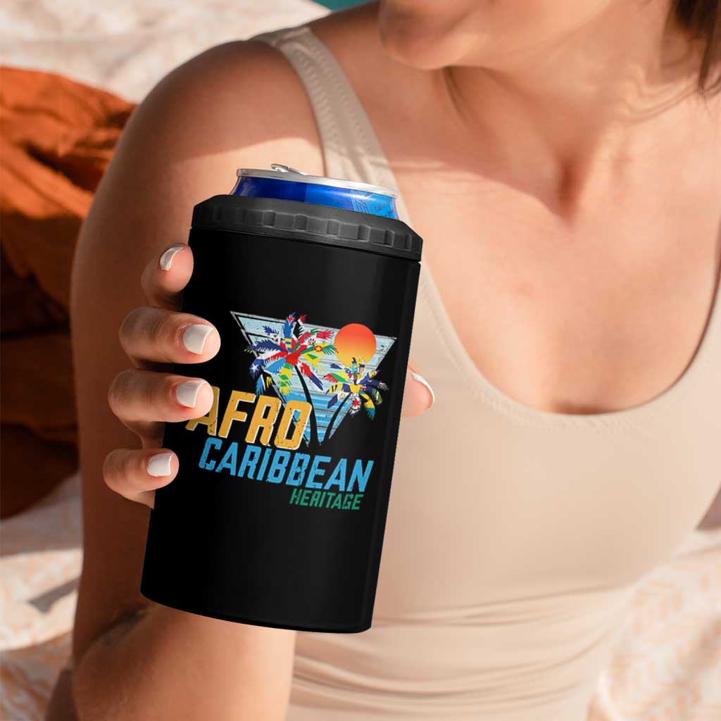 Funny Afro Caribbean Heritage 4 in 1 Can Cooler Tumbler Caribbean Island Pride Flags Palm Tree - Wonder Print Shop