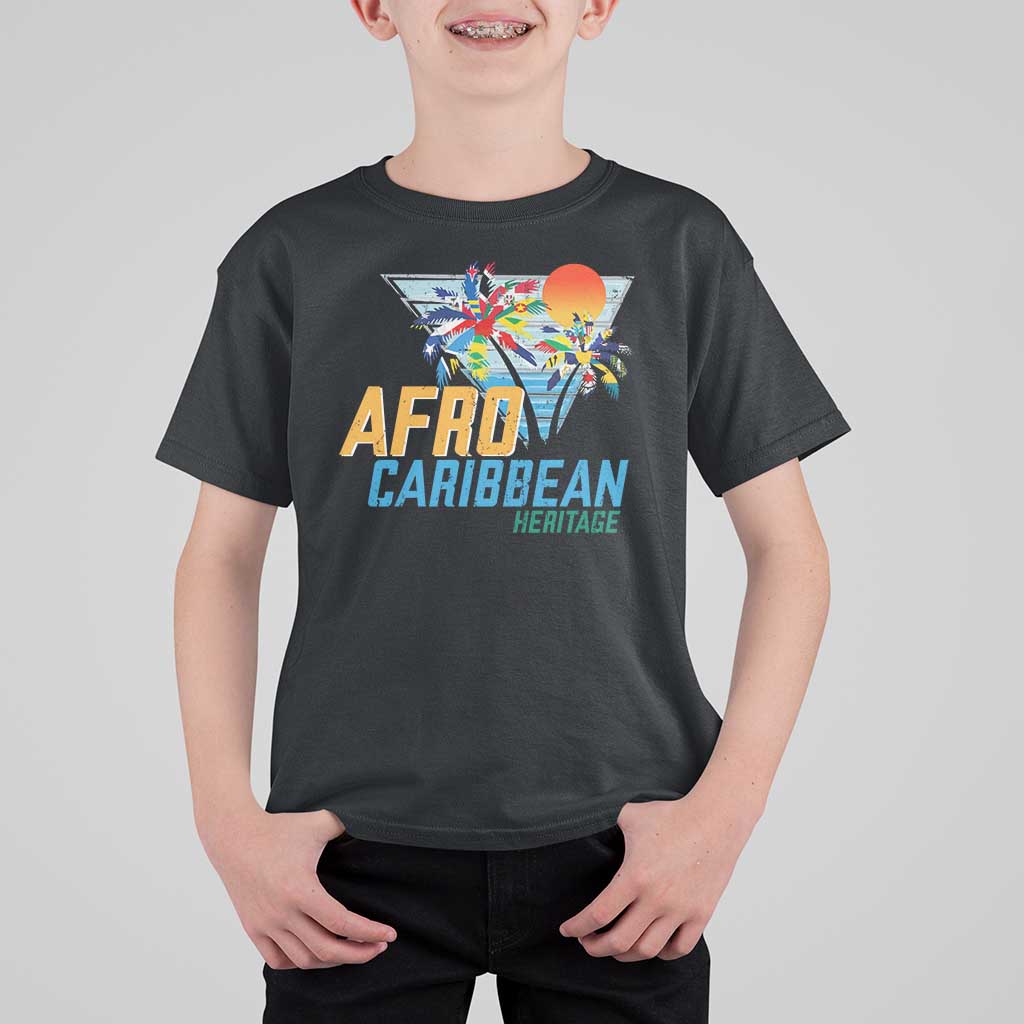 Funny Afro Caribbean Heritage T Shirt For Kid Caribbean Island Pride Flags Palm Tree - Wonder Print Shop