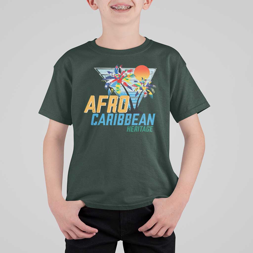 Funny Afro Caribbean Heritage T Shirt For Kid Caribbean Island Pride Flags Palm Tree - Wonder Print Shop