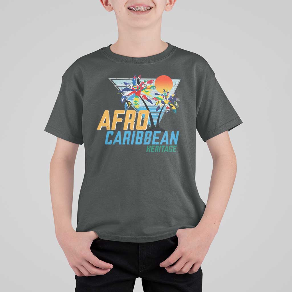 Funny Afro Caribbean Heritage T Shirt For Kid Caribbean Island Pride Flags Palm Tree - Wonder Print Shop