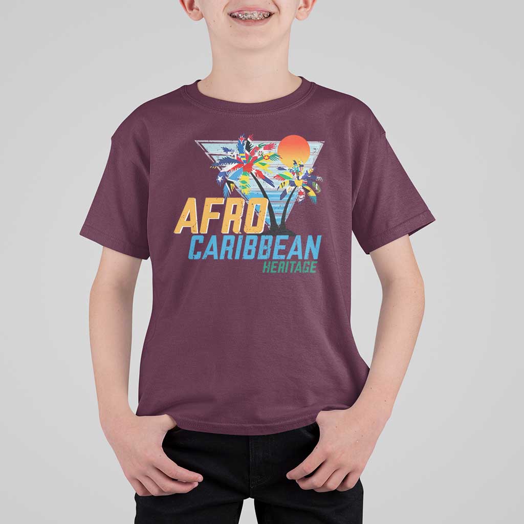 Funny Afro Caribbean Heritage T Shirt For Kid Caribbean Island Pride Flags Palm Tree - Wonder Print Shop