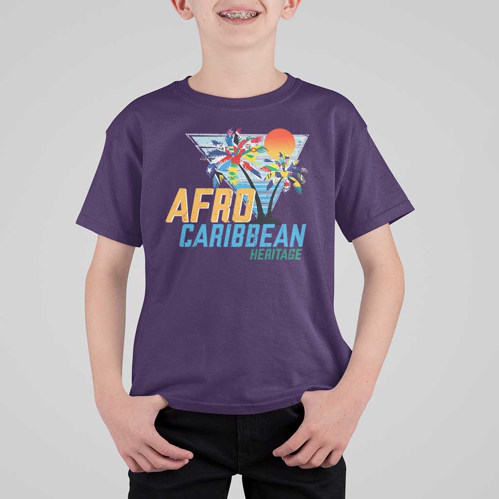 Funny Afro Caribbean Heritage T Shirt For Kid Caribbean Island Pride Flags Palm Tree - Wonder Print Shop