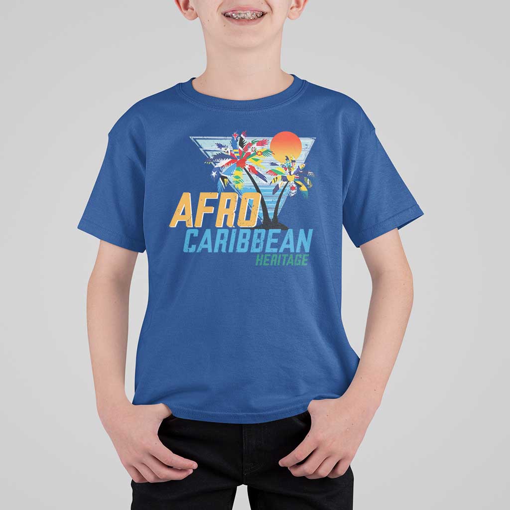 Funny Afro Caribbean Heritage T Shirt For Kid Caribbean Island Pride Flags Palm Tree - Wonder Print Shop