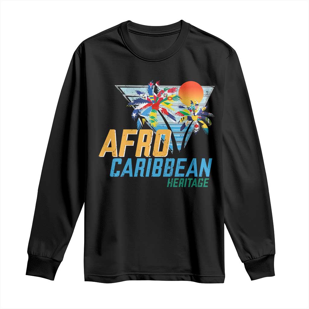 Funny Afro Caribbean Heritage Long Sleeve Shirt Caribbean Island Pride Flags Palm Tree - Wonder Print Shop