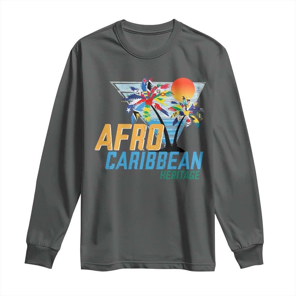 Funny Afro Caribbean Heritage Long Sleeve Shirt Caribbean Island Pride Flags Palm Tree - Wonder Print Shop