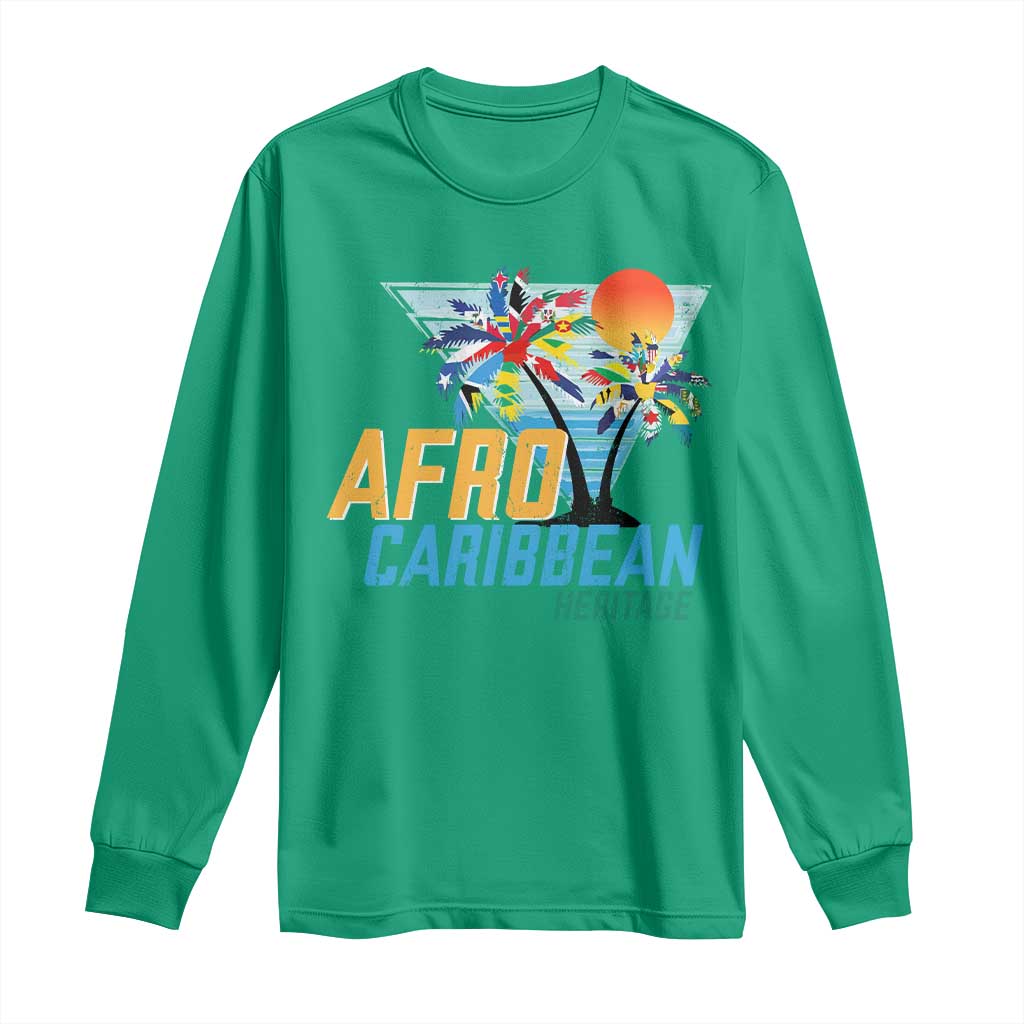 Funny Afro Caribbean Heritage Long Sleeve Shirt Caribbean Island Pride Flags Palm Tree - Wonder Print Shop