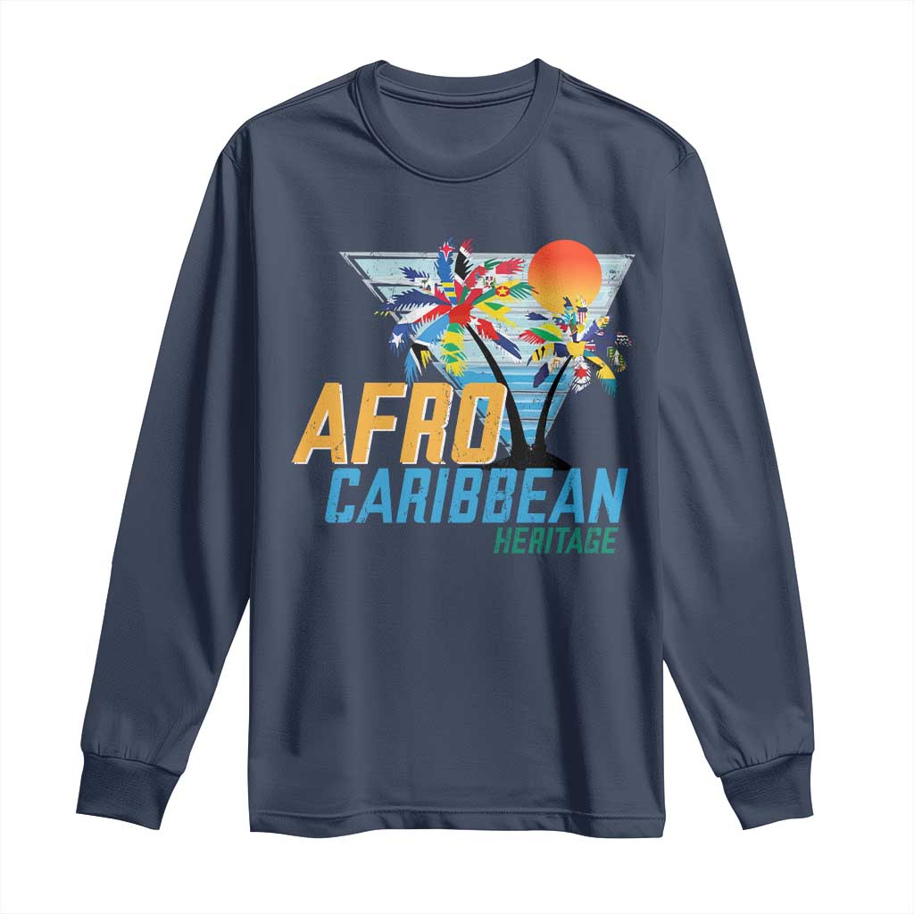 Funny Afro Caribbean Heritage Long Sleeve Shirt Caribbean Island Pride Flags Palm Tree - Wonder Print Shop