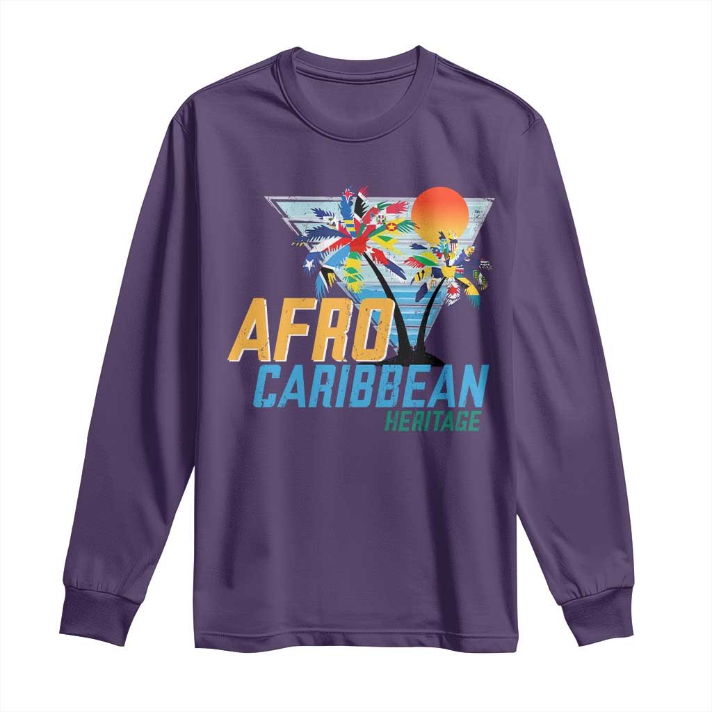 Funny Afro Caribbean Heritage Long Sleeve Shirt Caribbean Island Pride Flags Palm Tree - Wonder Print Shop