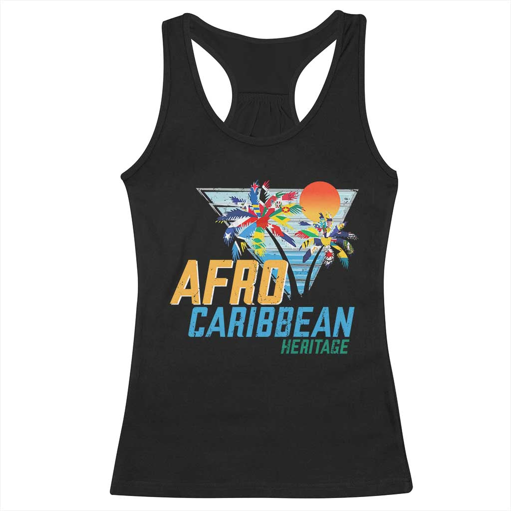 Funny Afro Caribbean Heritage Racerback Tank Top Caribbean Island Pride Flags Palm Tree - Wonder Print Shop