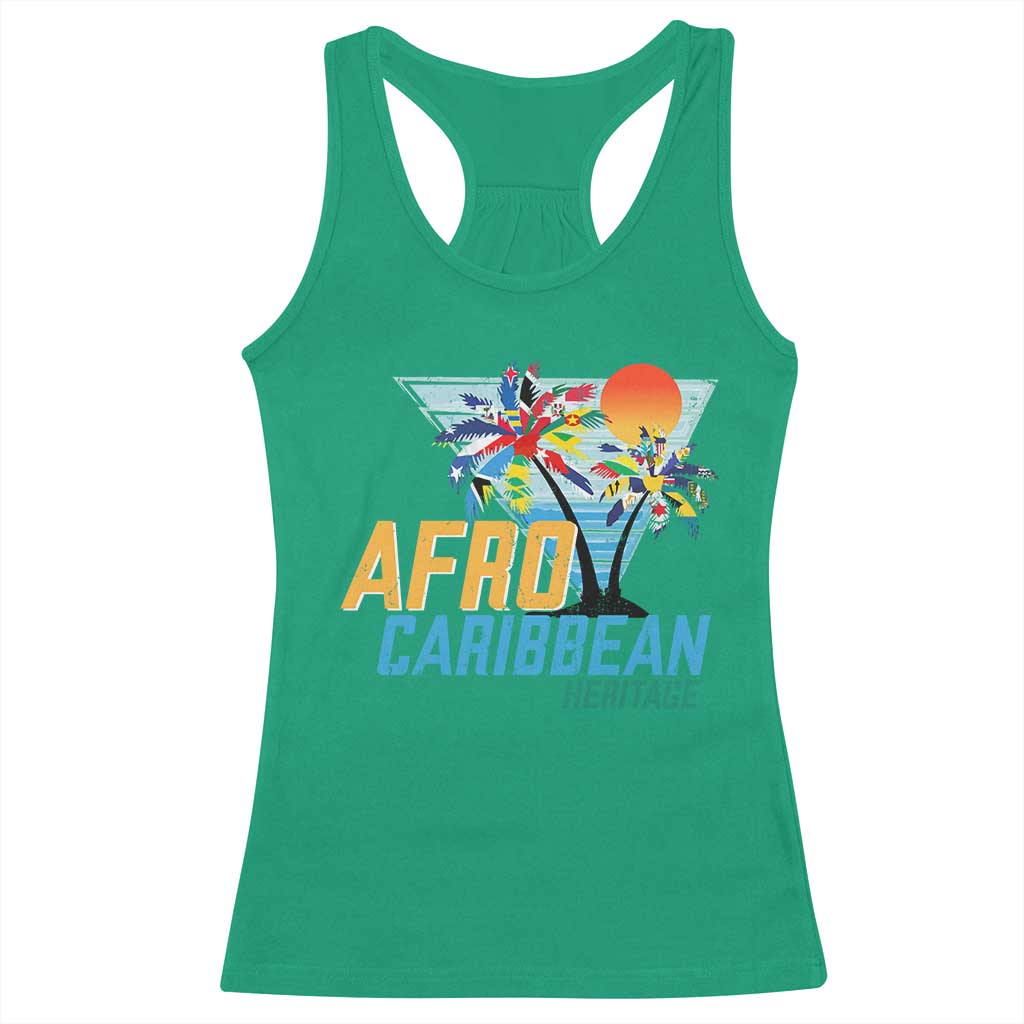 Funny Afro Caribbean Heritage Racerback Tank Top Caribbean Island Pride Flags Palm Tree - Wonder Print Shop
