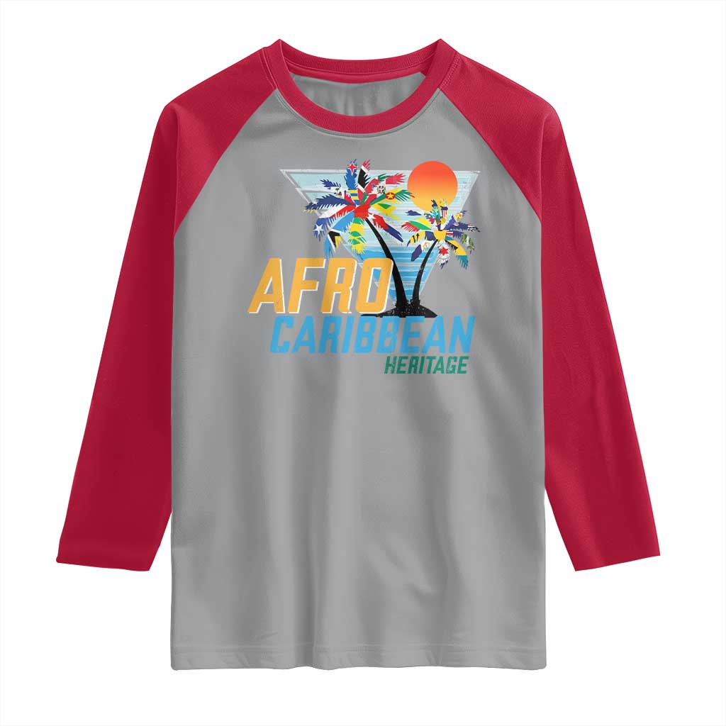 Funny Afro Caribbean Heritage Raglan Shirt Caribbean Island Pride Flags Palm Tree - Wonder Print Shop