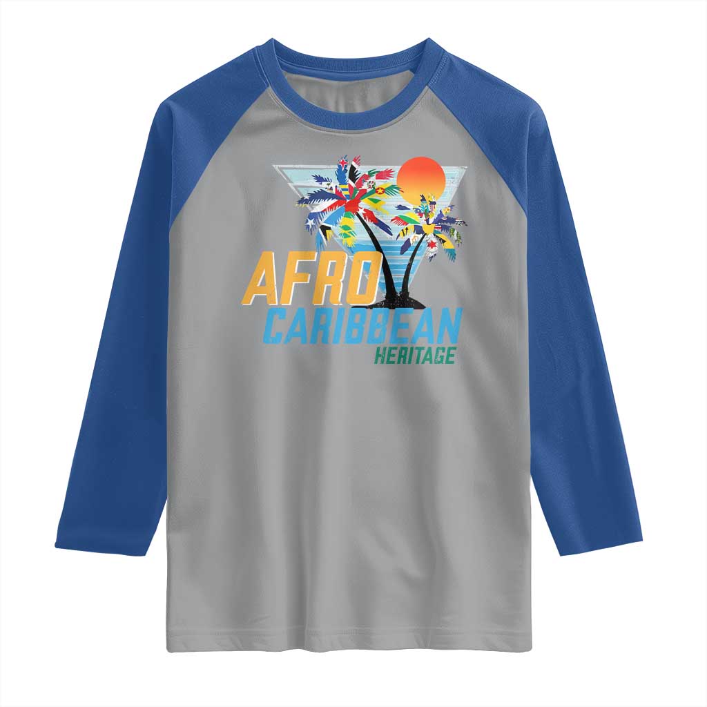 Funny Afro Caribbean Heritage Raglan Shirt Caribbean Island Pride Flags Palm Tree - Wonder Print Shop