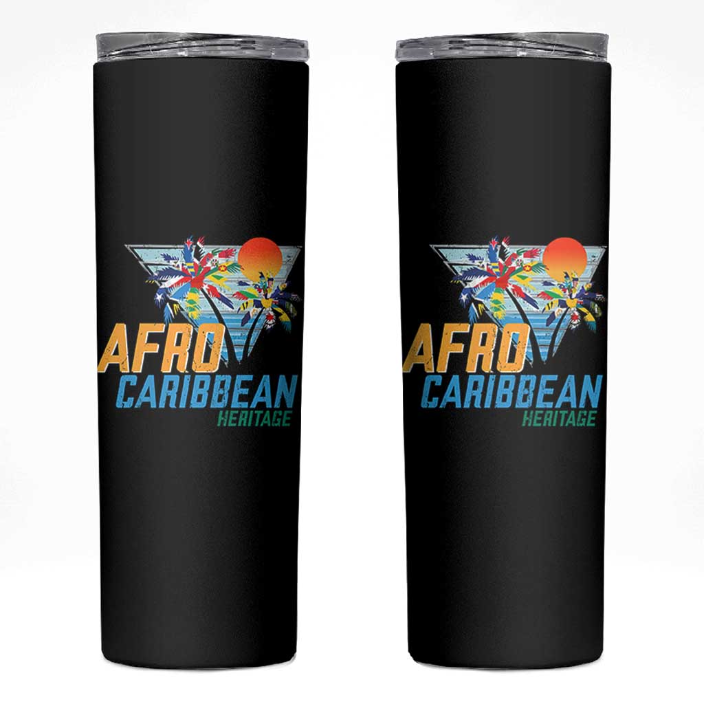 Funny Afro Caribbean Heritage Skinny Tumbler Caribbean Island Pride Flags Palm Tree - Wonder Print Shop