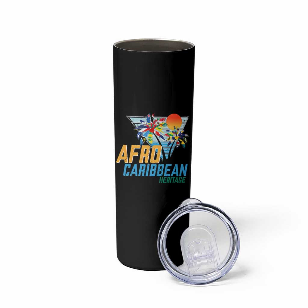 Funny Afro Caribbean Heritage Skinny Tumbler Caribbean Island Pride Flags Palm Tree - Wonder Print Shop