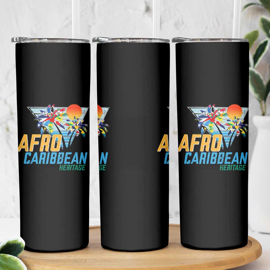 Funny Afro Caribbean Heritage Skinny Tumbler Caribbean Island Pride Flags Palm Tree - Wonder Print Shop