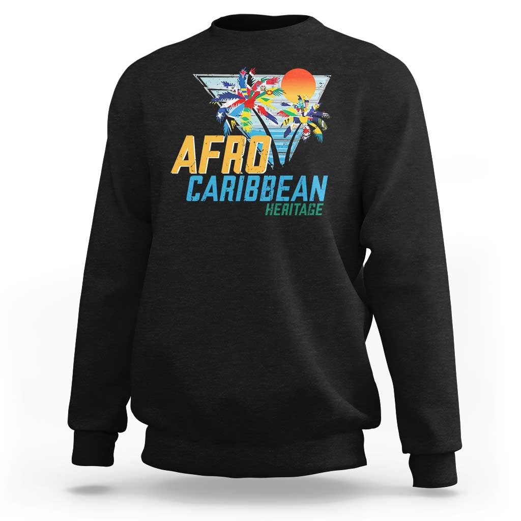 Funny Afro Caribbean Heritage Sweatshirt Caribbean Island Pride Flags Palm Tree - Wonder Print Shop
