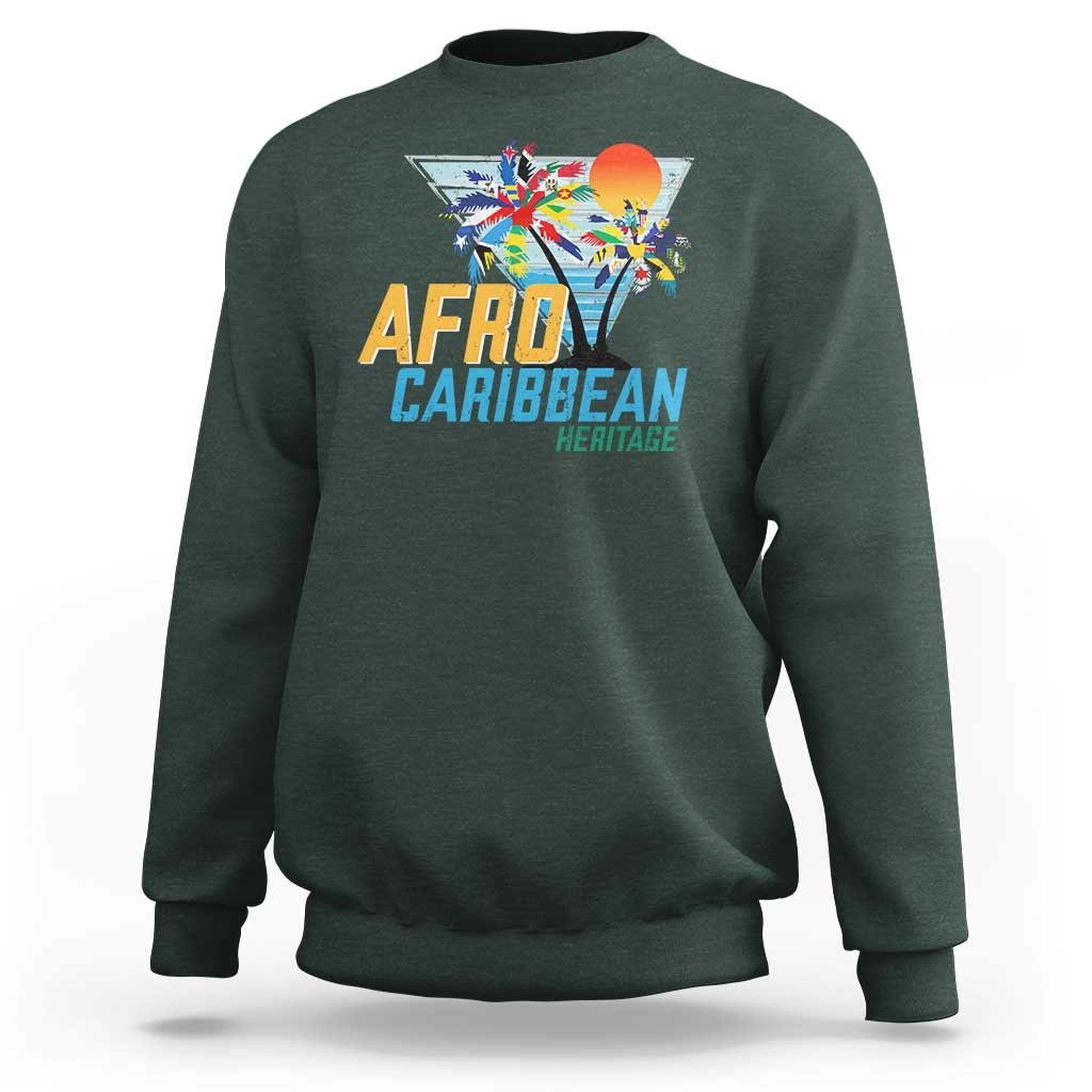 Funny Afro Caribbean Heritage Sweatshirt Caribbean Island Pride Flags Palm Tree - Wonder Print Shop