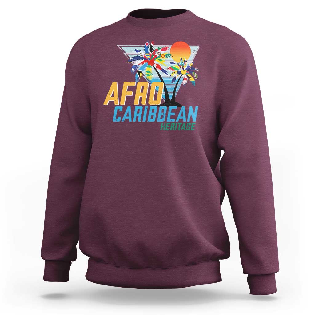 Funny Afro Caribbean Heritage Sweatshirt Caribbean Island Pride Flags Palm Tree - Wonder Print Shop
