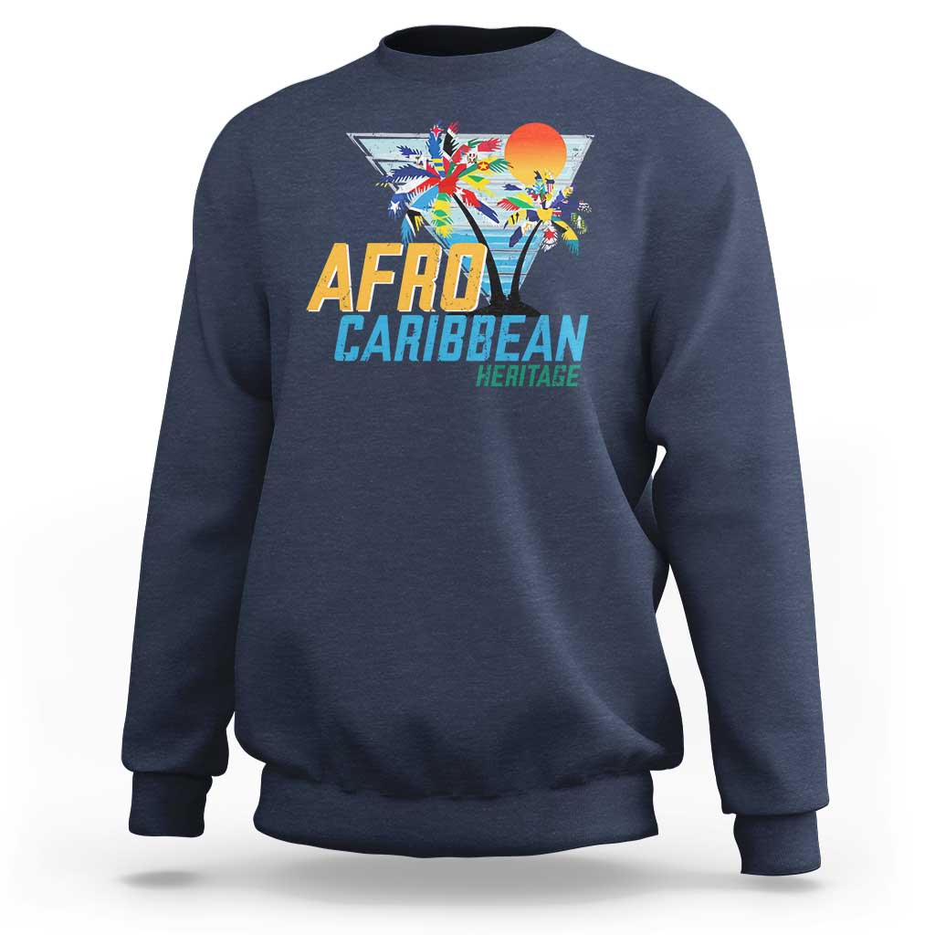 Funny Afro Caribbean Heritage Sweatshirt Caribbean Island Pride Flags Palm Tree - Wonder Print Shop