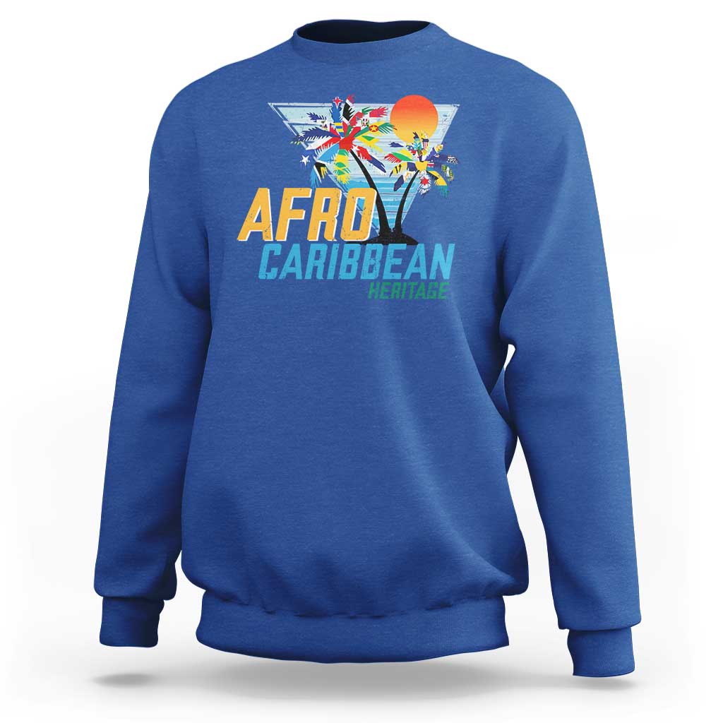 Funny Afro Caribbean Heritage Sweatshirt Caribbean Island Pride Flags Palm Tree - Wonder Print Shop